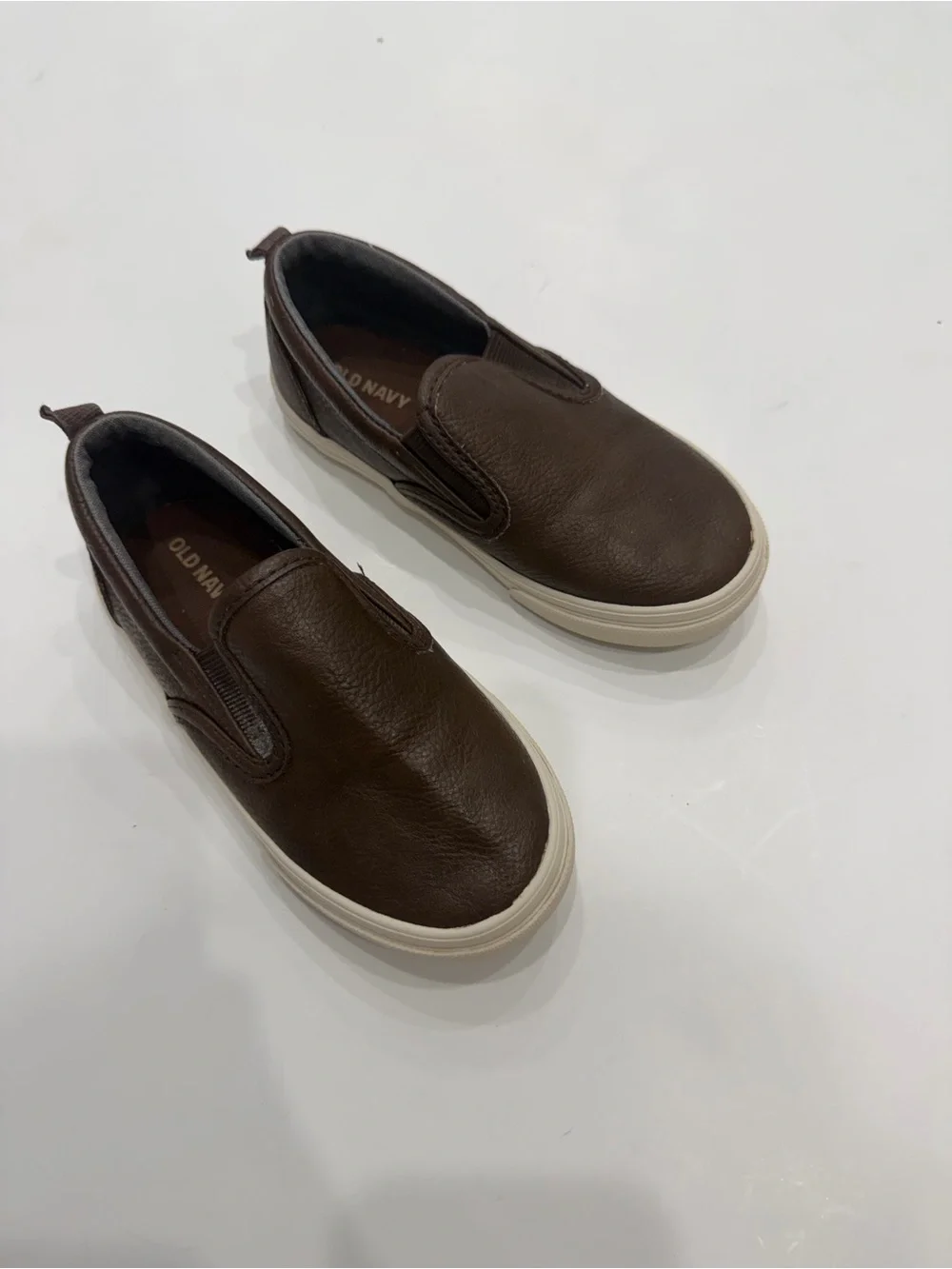 Old Navy Brown Slip-On Sneakers Toddler Size 9 Faux Leather Casual School Shoes